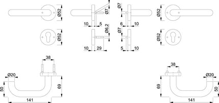 Set di protezione antincendio HOPPE Paris FS-E138/42H/42HS in acciaio inox F69 D/D ( 3000203110 )