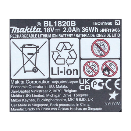 Makita Set de batterie 18V avec 2x Batteries BL1820B 2,0 Ah (2x 197254-9)