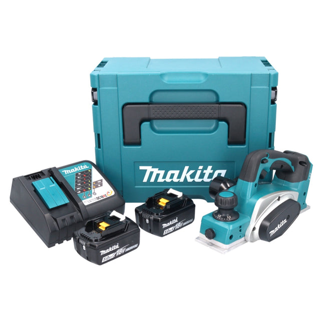 Makita DKP 180 RTJ Rabot sans fil 18 V 82 mm + 2x batterie 5,0 Ah + chargeur + Makpac