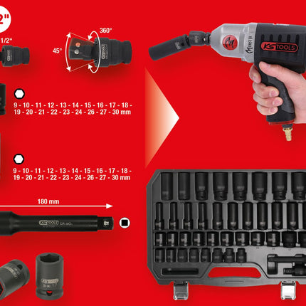 KS TOOLS 1/2' Jeu de douilles à chocs 6 pans, 40 pcs ( 515.0065 )