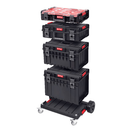 Qbrick System ONE Plateforme de transport empilable 745 x 510 x 180 mm avec roues pivotantes en métal et frein
