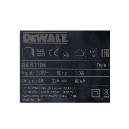DeWalt DCB 1104 Chargeur rapide 12 V / 18 V 4 A pour batteries Li-Ion