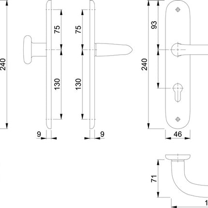 HOPPE set di piastre lunghe Marsiglia 53/273P/1138 Alluminio F1 ( 3000252629 )