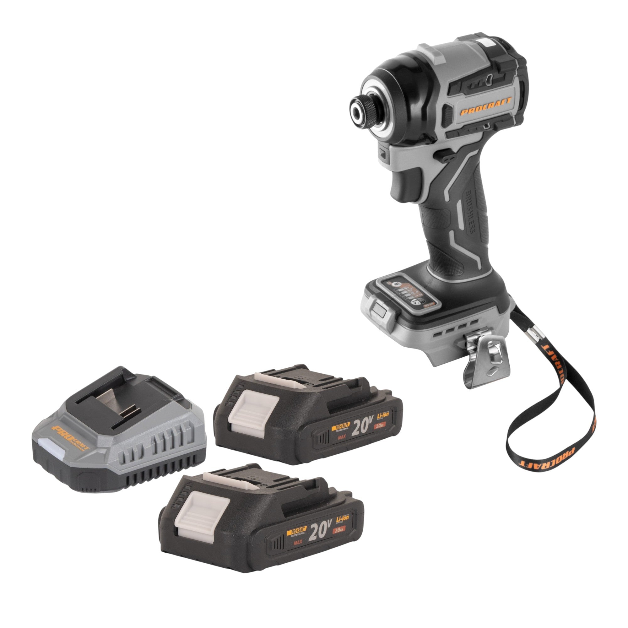 Procraft Industrial ID20Abb Akku Schlagschrauber 20 V 180 Nm 1/4" + 2x Akku 2,0 Ah + Ladegerät