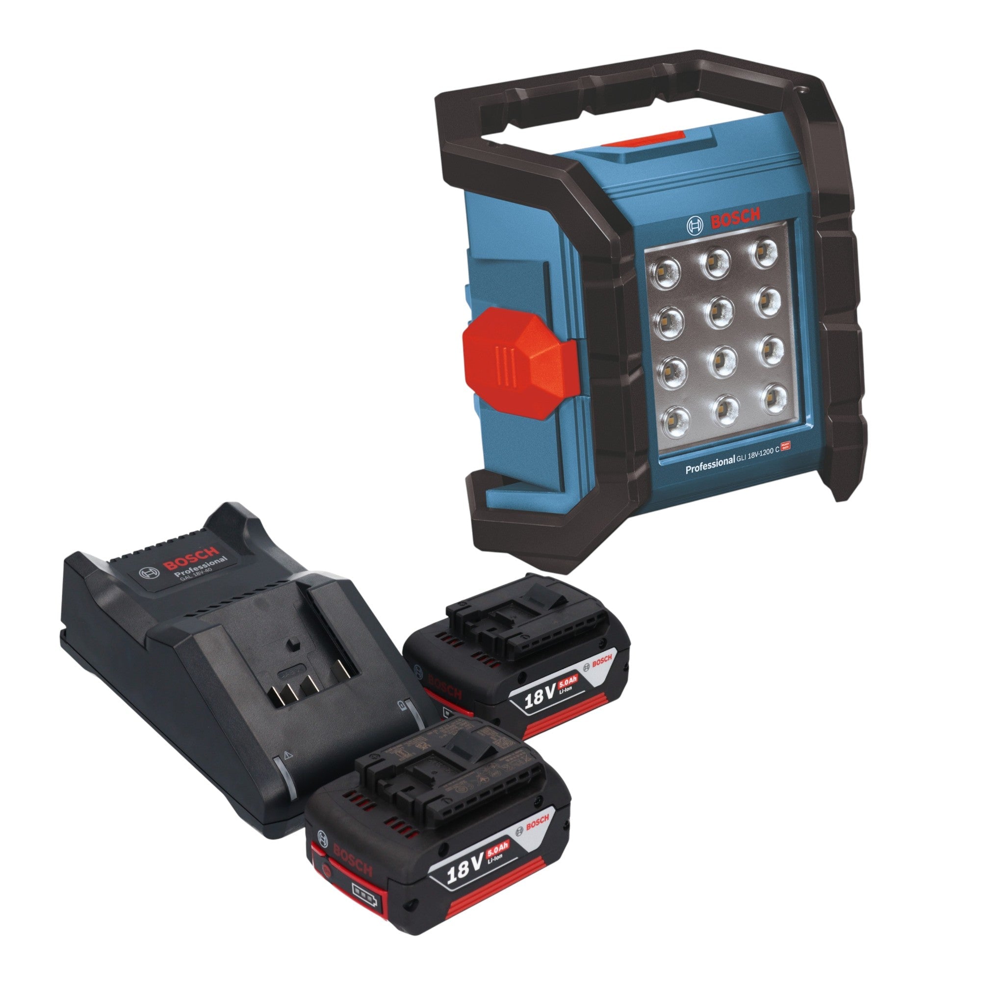Bosch GLI 18V-1200 C Professional Akku Baustrahler 18 V 1200 lm + 2x Akku 5,0 Ah + Ladegerät