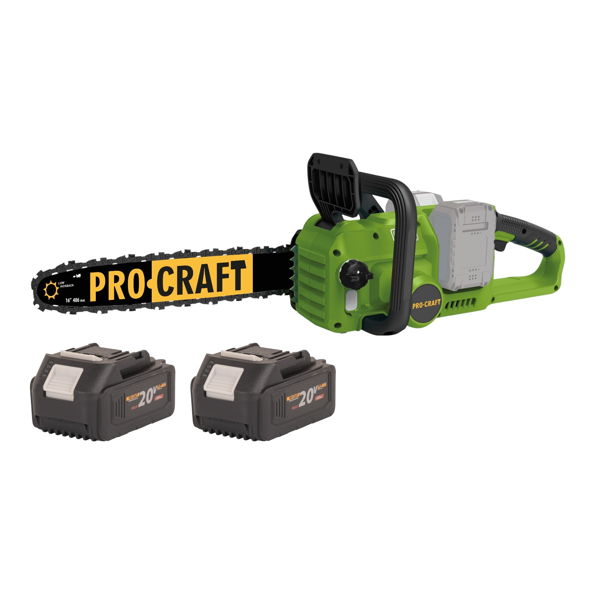 Procraft PCA42/2 Akku Kettensäge 40 V ( 2x 20 V ) 406 mm Brushless + 2x Akku 4,0 Ah - ohne Ladegerät