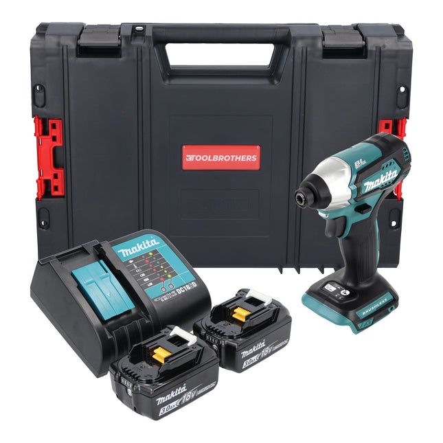 Avvitatore a impulsi a batteria Makita DTD 155 SFJ-R 18V 140Nm brushless + 2x batteria ricaricabile 3,0 Ah + caricabatterie + RHINO