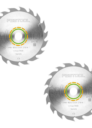 Festool HW 160x2,2x20 W18 circular saw blade WOOD STANDARD 2 pcs. ( 2x 768129 ) 160 x 2,2 x 20 mm 18 teeth for all wood-based materials, solid wood, plasterboard