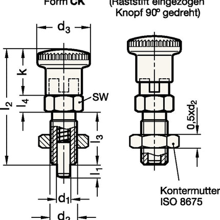 GANTER Rastbolzen GN 817 d1 10 mm d2 M 16 x 1,5 mm l1 12 mm ( 4601001396 )