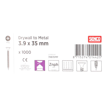 SENCO Vis pour plaques de plâtre phosphatées 3,9 x 35 mm 1000 pcs ( 39B35MP ) pour supports métalliques