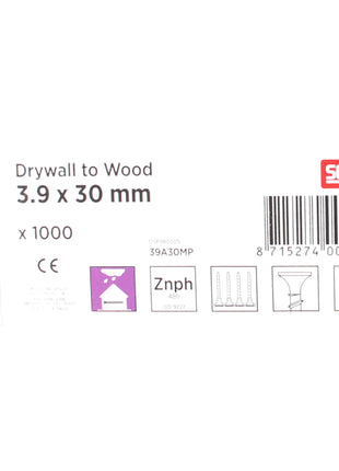 SENCO wkręt do płyt gipsowo-kartonowych do drewna fosforanowany 3,9 x 30 mm 1000 szt. ( 39A30MP ) Wkręty do płyt gipsowo-kartonowych