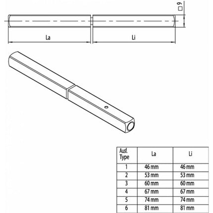 OGRO Perno antipanico 120 FS SECURE quadrato 9 mm ( 3000267141 )