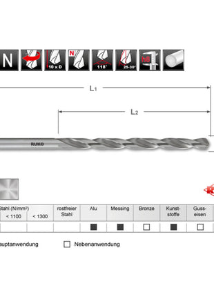 RUKO twist drill DIN 340 type N nominal Ø 6.5 mm ( 4000600974 )