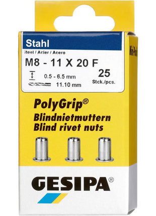 GESIPA Ecrou à sertir en aveugle PolyGrip(R) tige de rivet d x l 11 x 20 mm M8 ( 4000813827 )