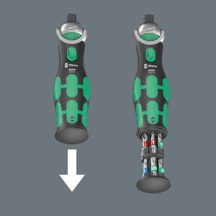 WERA Cricchetto girevole e reversibile 8009 Zyklop Set tascabile 1 3/8 ″ + 1/4 ″ 72 denti ( 4000822450 )