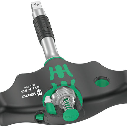 WERA Cricchetto reversibile a leva 411 A RA Impugnatura a croce 1/4 ″ Denti 80 ( 4000822452 )