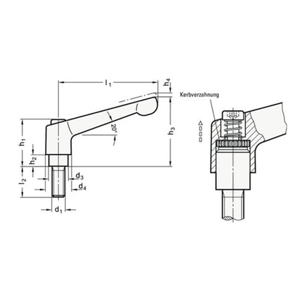 GANTER Leva di serraggio regolabile GN 300 d1 M 10 mm ( 4601000583 )