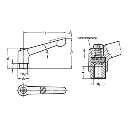 GANTER Leva di serraggio regolabile GN 300 d1 M 12 mm ( 4601000615 )