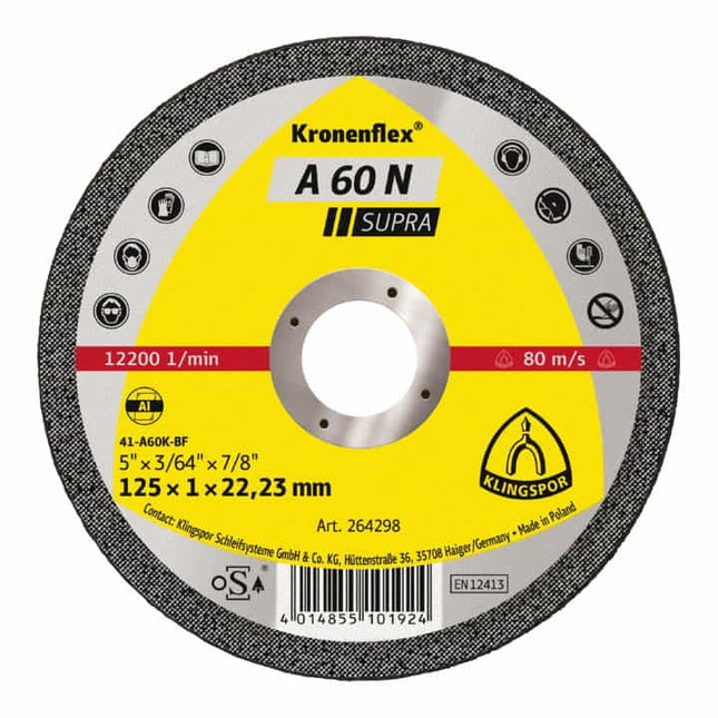KLINGSPOR Disque à tronçonner A 60 N Supra D125x1mm droit ( 8000353805 )