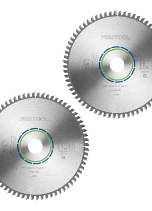 Festool HW 225x2,6x30 TF68 circular saw blade aluminium / plastics 2 pcs. ( 2x 488291 ) 225 x 2,6 x 30 mm 68 teeth for aluminium, non-ferrous metals, plastics, PVC