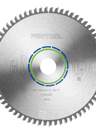 Festool HW 225x2,6x30 TF68 circular saw blade aluminium / plastics 4 pcs. ( 4x 488291 ) 225 x 2,6 x 30 mm 68 teeth for aluminium, non-ferrous metals, plastics, PVC