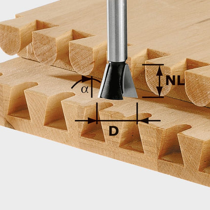 Fraise/fraise à joints Festool HW S8 D20/26/10° (491165) pour OF 900, OF 1000, OF 1010, OF 1010 R, OF 1400