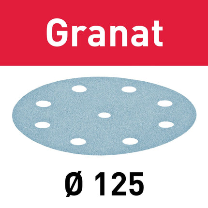 Festool STF D125/8 P400 GR/100 disque abrasif grenat (497177) pour RO 125, ES 125, ETS 125, ETSC 125, ES-ETS 125, ES-ETSC 125, ETS EC 125, LEX 125