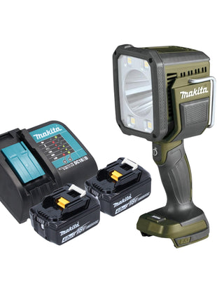 Makita DML 812 SM cordless hand lamp 18 V 1250 lm LED olive green outdoor adventure special edition + 2x rechargeable battery 4.0 Ah + charger