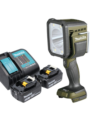 Makita DML 812 SG cordless hand-held spotlight 18 V 1250 lm LED olive green outdoor adventure special edition + 2x rechargeable battery 6.0 Ah + charger