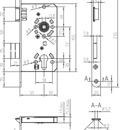 SSF Serrure à encastrer pour porte de chambre PZW 20/ 55/72/8 mm DIN droite ( 3000251015 )