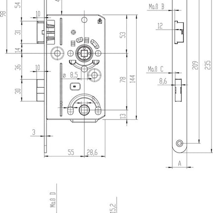 SSF Serrure à encastrer pour porte de chambre BAD20/55/78/8 mm DIN droite ( 3000251034 )