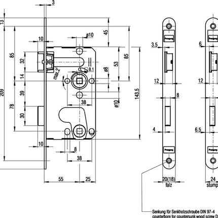 BKS Serrure à encastrer pour porte de chambre 0215 BAD 18/ 55/78/8 mm DIN droite ( 3000251038 )