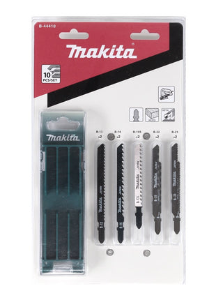 Makita Stichsägeblätter Sortiment A, für Holz und Metall  - 10 Stück, verschiedene Blätter für Stichsägen mit T-Schaft Aufnahme + Aufbewahrungsbox ( B-44410 ) - Toolbrothers