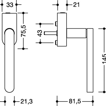 Poignée de fenêtre HEWI 270XAFGA.1 en acier inoxydable mat (8000645648)