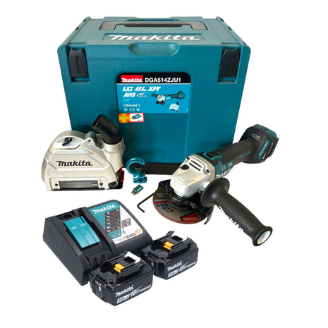 Makita DGA 514 RFJU1 cordless angle grinder 18 V 125 mm brushless + 2x rechargeable battery 3.0 Ah + charger + Makpac