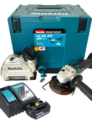 Makita DGA 514 RT1JU1 Meuleuse d'angle sans fil 18 V 125 mm Brushless + 1x batterie 5,0 Ah + chargeur + Makpac