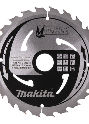 Makita CSMX19024G M-FORCE circular saw blade 190 x 30 x 2.0 mm 24 teeth ( B-32041 ) for wood