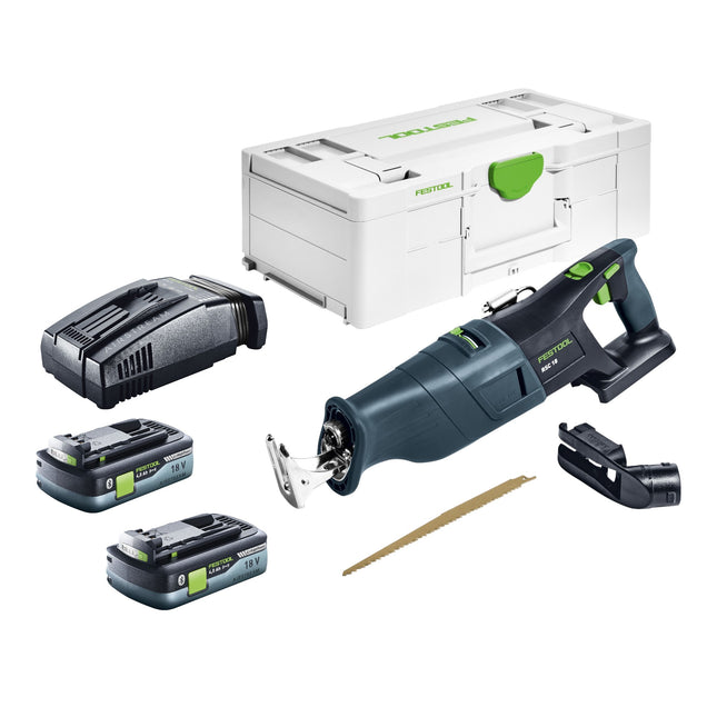 Festool RSC 18 EB-Basic Scie sabre sans fil 18 V Brushless + 2 batteries 4,0 Ah + chargeur rapide + Systainer