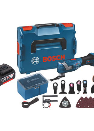 Bosch GOP 18V-34 Multi Cutter professionale a batteria 18 V Starlock Plus + 1x batteria ricaricabile 5,0 Ah + 17 accessori + L-Boxx - senza caricabatterie