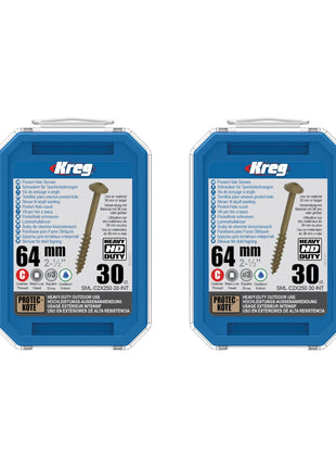 Kreg 2x HD Protec-Kote Maxi-Loc viti per fori tascabili 64 mm ( 2x SML-C2X250-30-INT ) filettatura grossa 60 pezzi