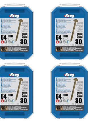 Kreg 4x HD Protec-Kote Maxi-Loc viti per fori tascabili 64 mm ( 4x SML-C2X250-30-INT ) filetto grosso 120 pezzi