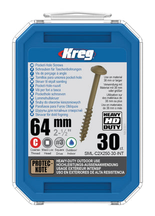 Kreg 4x HD Protec-Kote Maxi-Loc viti per fori tascabili 64 mm ( 4x SML-C2X250-30-INT ) filetto grosso 120 pezzi