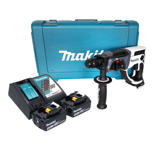 Makita DHR 202 RTW Marteau perforateur sans fil 18 V 20 mm 2,0 J blanc + 2x batterie 5,0 Ah + chargeur + coffret