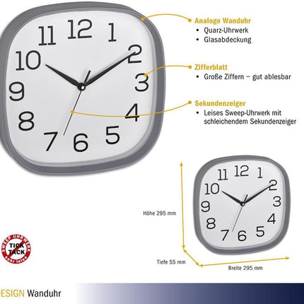 TFA Dostmann Horloge murale ( 9000486867 ) Horloge à quartz plastique gris Chiffres, analogique