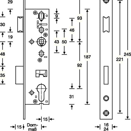 SSF Serrure à encastrer pour cadre tubulaire ( 3324024269 ) PZW 24/45/92/8 mm DIN gauche / droite Sortie de pêne 15 mm 245 mm