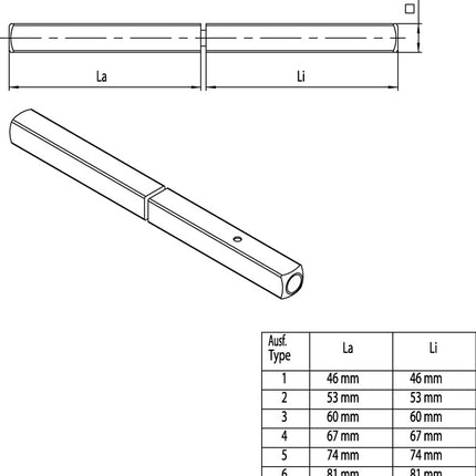 Ogro Panik-Stift 120 FS SECURE ( 3000267149 ) Vierkant 9 mm geteilter Vollstift