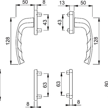 Hoppe set da balcone New York 0810/961N/U10/... ( 3000203701 ) Alluminio F9016 Quadrato 7 mm