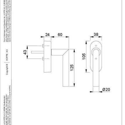 Poignée de fenêtre Hoppe Amsterdam E0400/FR-408 ( 8000460411 ) acier inoxydable 20-30 mm epoignée de fenêtre