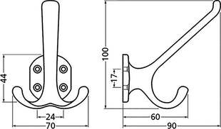 Hermeta hook 0028 ( 3000283271 ) double projection 90 mm height 100 mm
