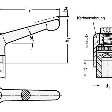 Leva di serraggio regolabile Ganter GN 300.1 ( 4601000453 ) filettatura esterna d1 M 10 mm